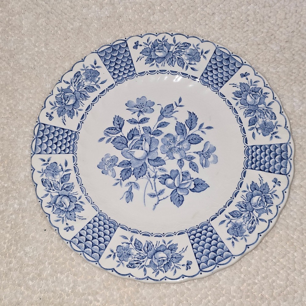 Myott Melody Plate Fine Ironstone Blue White Good Vintage 1982 Floral England
